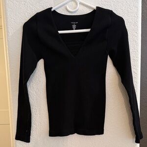 VENUS Black Ribbed V-Neck Sweater